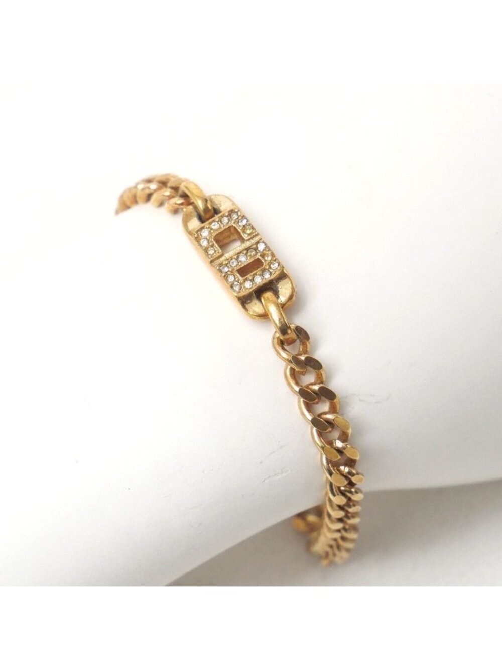 Dior Vintage Bracelet CD Logo Crystal Pave Gold Chain Costume